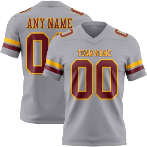 Gray1157 Custom Gray Burgundy-Gold Authentic Football Jersey