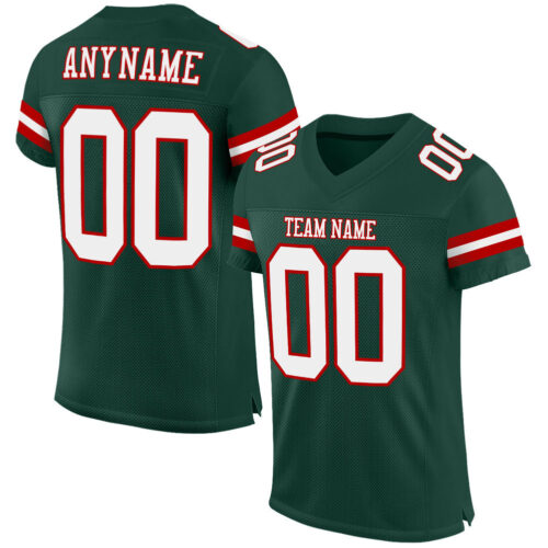 Green0081 Custom Green White-Red Mesh Authentic Football Jersey