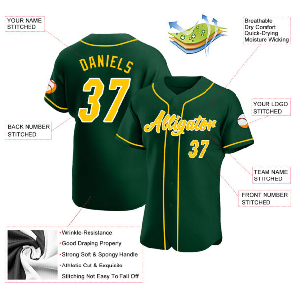 Custom Green Gold-White Authentic Baseball Jersey