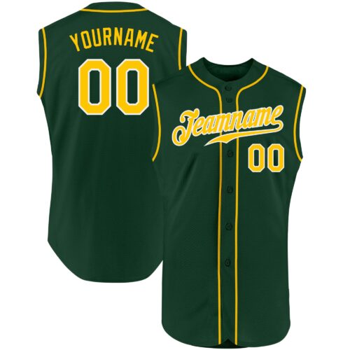 Green0135 Custom Green Gold-White Authentic Sleeveless Baseball Jersey
