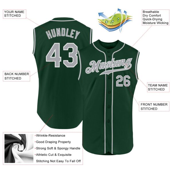 Custom Green Gray-White Authentic Sleeveless Baseball Jersey