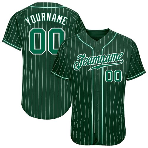 Green0145 Custom Green White Pinstripe Kelly Green-White Authentic Baseball Jersey