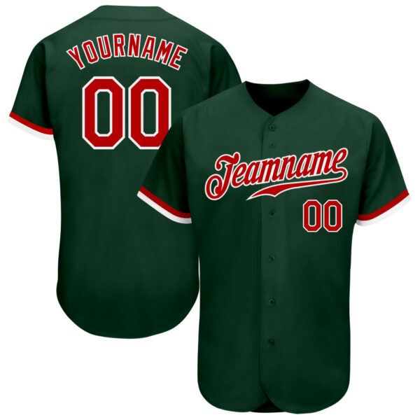 Custom Green Red-White Authentic Baseball Jersey