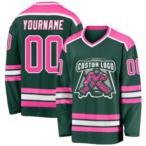 Green0173 Custom Green Pink-White Hockey Jersey