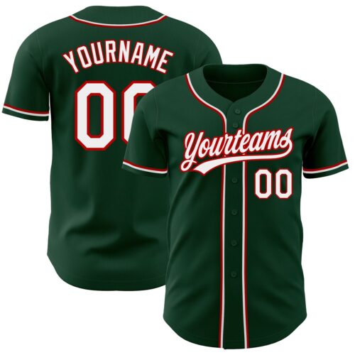 Green0189 Custom Green White-Red Authentic Baseball Jersey