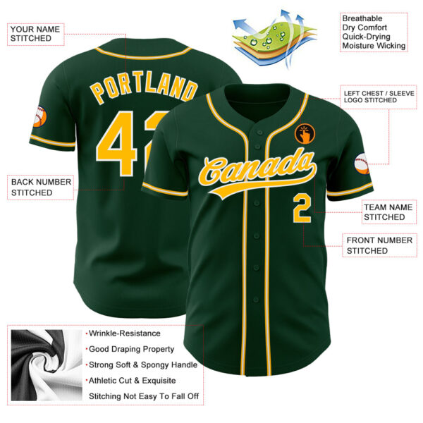 Custom Green Gold-White Authentic Baseball Jersey