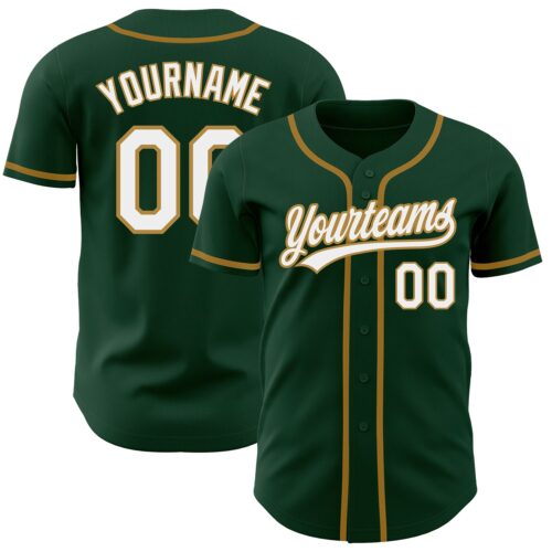 Green0199 Custom Green White-Old Gold Authentic Baseball Jersey