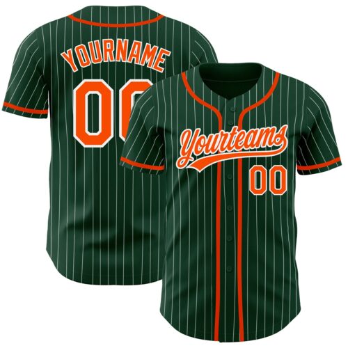 Green0210 Custom Green White Pinstripe Orange Authentic Baseball Jersey