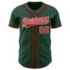 Custom Green White Pinstripe Red Authentic Baseball Jersey
