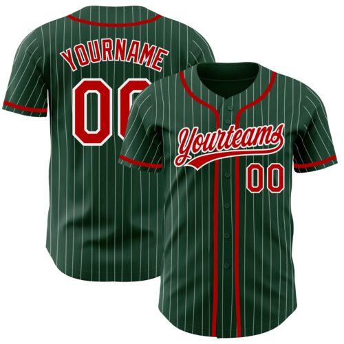 Green0218 Custom Green White Pinstripe Red Authentic Baseball Jersey