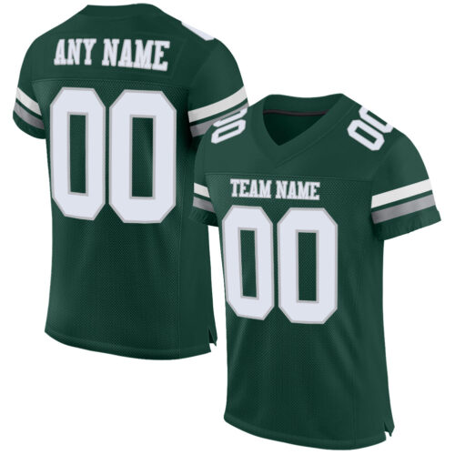 Green0236 Custom Green White-Gray Mesh Authentic Football Jersey