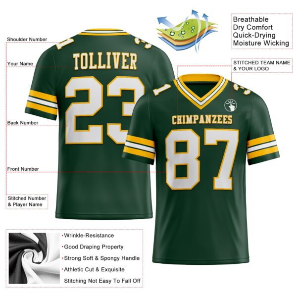 Custom Green White-Gold Authentic Football Jersey
