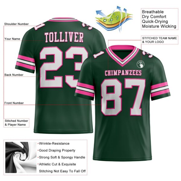 Custom Green White-Pink Authentic Football Jersey