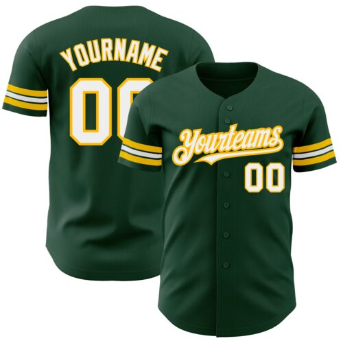 Green0258 Custom Green White-Gold Authentic Baseball Jersey