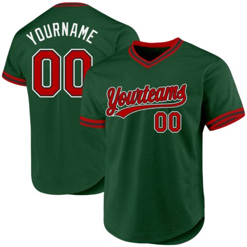 Green0268 Custom Green Red-Black Authentic Throwback Baseball Jersey