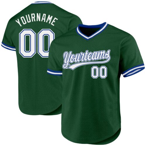Green0270 Custom Green White-Royal Authentic Throwback Baseball Jersey