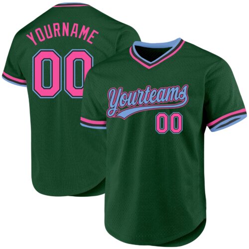 Green0271 Custom Green Pink Black-Light Blue Authentic Throwback Baseball Jersey