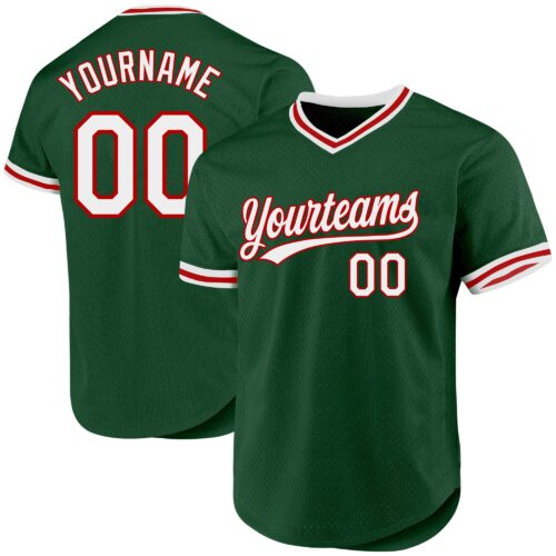 Green0273 Custom Green White-Red Authentic Throwback Baseball Jersey