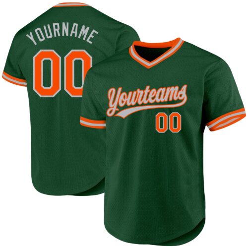 Green0275 Custom Green Orange-Gray Authentic Throwback Baseball Jersey