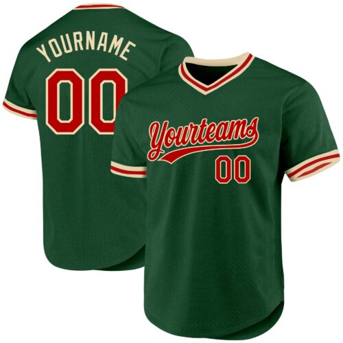 Green0276 Custom Green Red-Cream Authentic Throwback Baseball Jersey