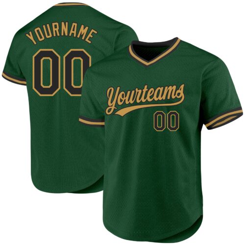 Green0277 Custom Green Black-Old Gold Authentic Throwback Baseball Jersey