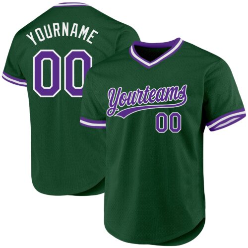 Green0279 Custom Green Purple-White Authentic Throwback Baseball Jersey