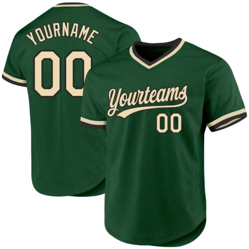 Green0281 Custom Green Cream-Black Authentic Throwback Baseball Jersey