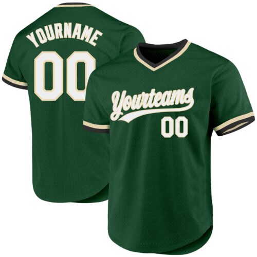 Green0282 Custom Green White-Cream Authentic Throwback Baseball Jersey