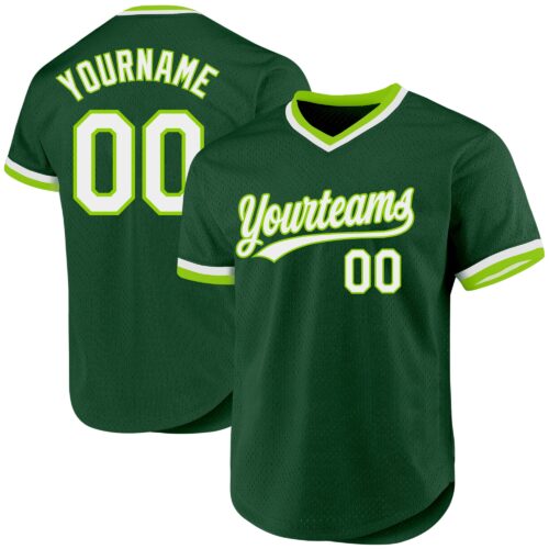 Green0283 Custom Green White-Neon Green Authentic Throwback Baseball Jersey