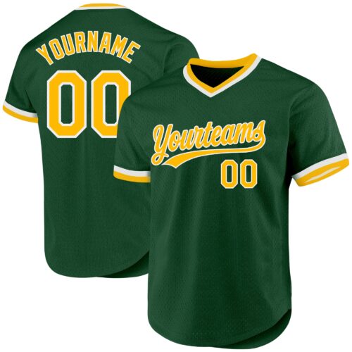 Green0285 Custom Green Gold-White Authentic Throwback Baseball Jersey