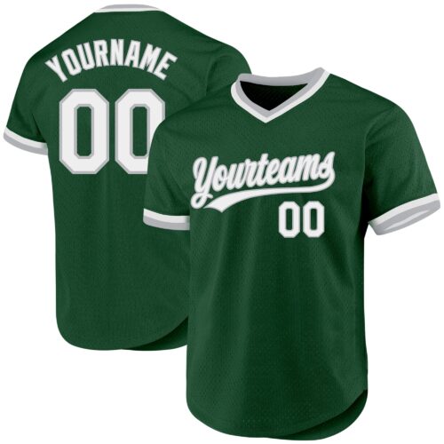 Green0286 Custom Green White-Gray Authentic Throwback Baseball Jersey