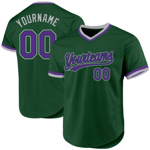 Green0287 Custom Green Purple-Gray Authentic Throwback Baseball Jersey