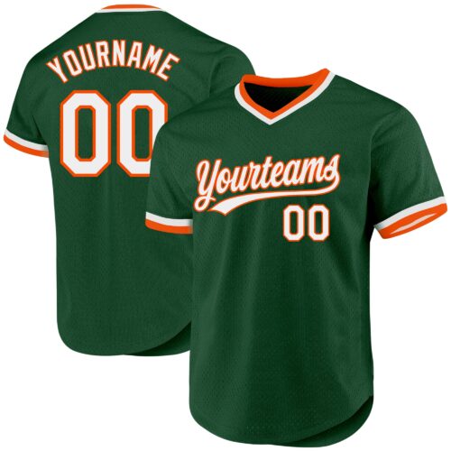 Green0288 Custom Green White-Orange Authentic Throwback Baseball Jersey