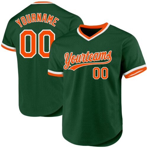 Green0289 Custom Green Orange-White Authentic Throwback Baseball Jersey