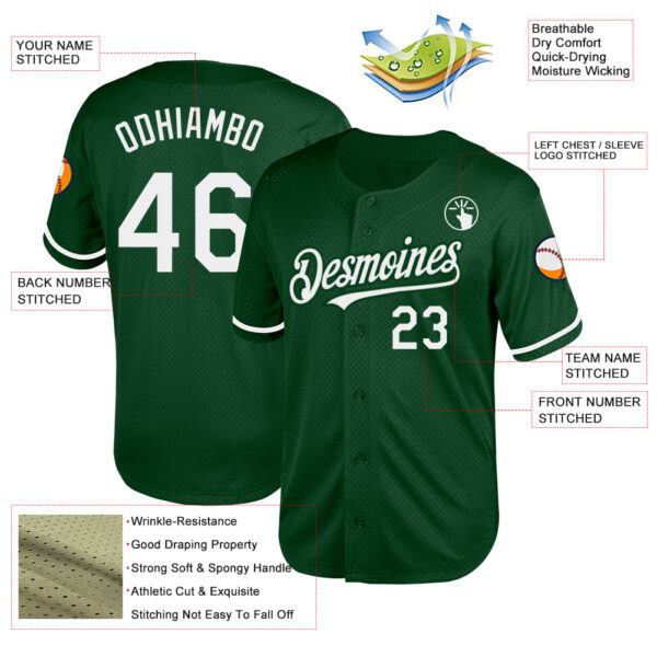 Custom Green White Mesh Authentic Throwback Baseball Jersey