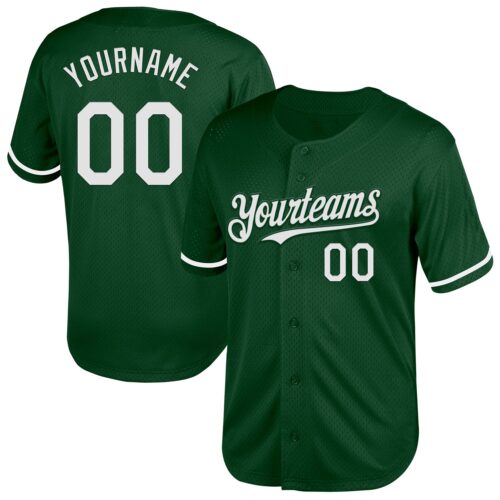 Green0290 Custom Green White Mesh Authentic Throwback Baseball Jersey