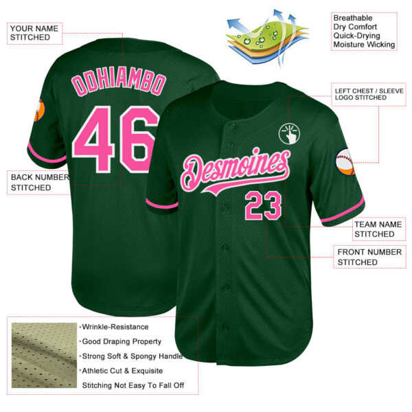 Custom Green Pink-White Mesh Authentic Throwback Baseball Jersey