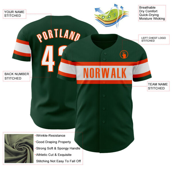 Custom Green White-Orange Authentic Baseball Jersey
