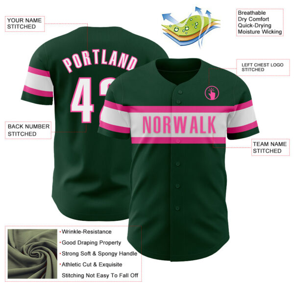 Custom Green White-Pink Authentic Baseball Jersey
