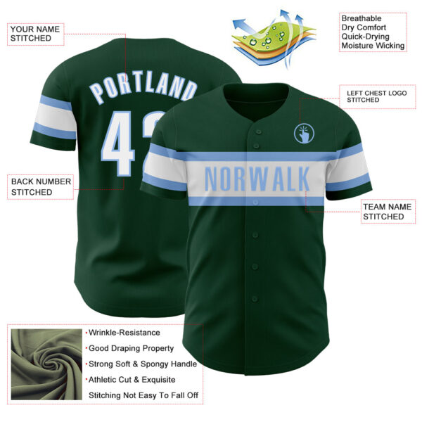 Custom Green White-Light Blue Authentic Baseball Jersey
