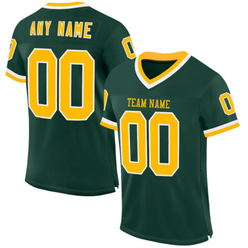 Green0329 Custom Green Gold-White Mesh Authentic Throwback Football Jersey