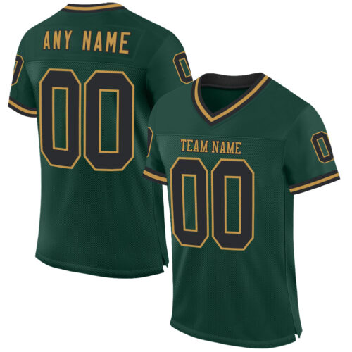 Green0336 Custom Green Black-Old Gold Mesh Authentic Throwback Football Jersey
