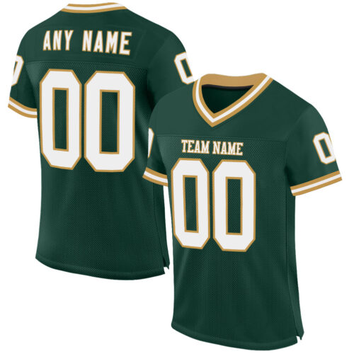 Green0337 Custom Green White-Old Gold Mesh Authentic Throwback Football Jersey