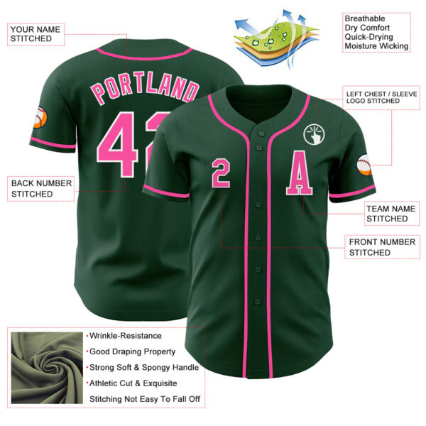 Custom Green Pink-White Authentic Baseball Jersey