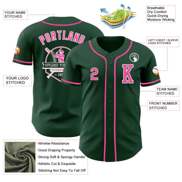 Custom Green Pink-White Authentic Baseball Jersey