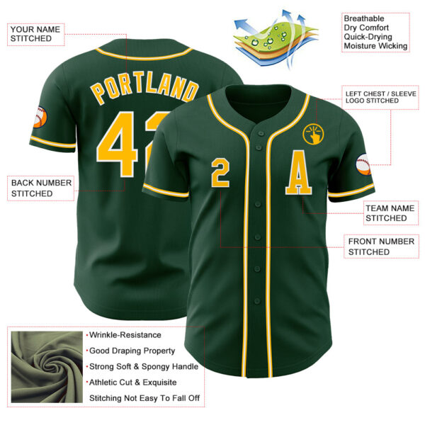 Custom Green Gold-White Authentic Baseball Jersey