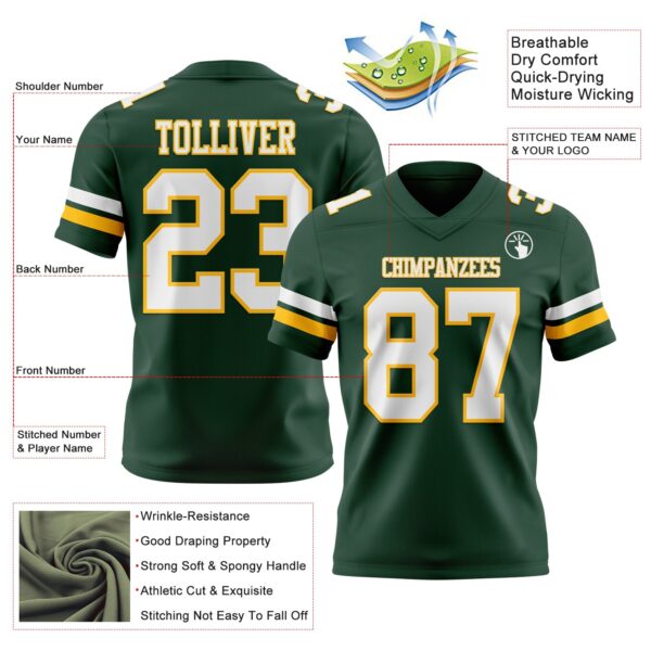 Custom Green White-Gold Authentic Football Jersey