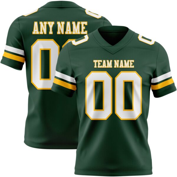 Custom Green White-Gold Authentic Football Jersey