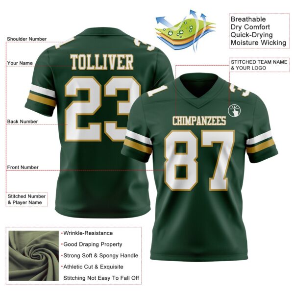 Custom Green White-Old Gold Authentic Football Jersey