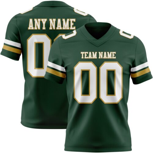 Green0436 Custom Green White-Old Gold Authentic Football Jersey